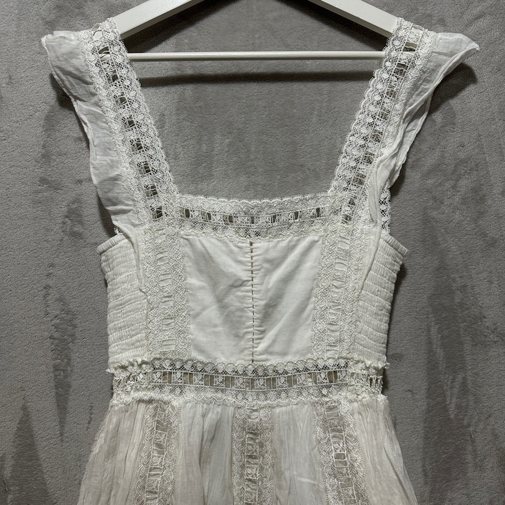 Free People Ivory Verona Square-Neck Crochet Lace Raw-Hem Mini Dress Sz S/P - Picture 4 of 10